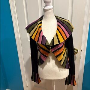 Felicity Y2K shawl bolero knit sweater jacket bell sleeves black stripes S M L